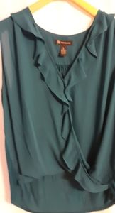 Teal sleeveless wrap front top